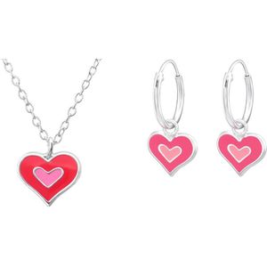 Nina- Kinder sieraden set- meisje- 925 Sterling zilver- Double hart roze- Ketting- Oorringen- Oorbellen- Cadeau
