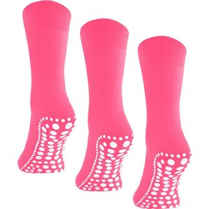 Budino® Huissokken Anti Slip Set - 3 paar - Dikke Antislip Sokken - Gripsokken - Dikke Yoga Pilates Sokken - maat 35-38 - Roze