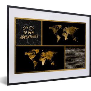 Fotolijst incl. Poster - Wereldkaart - - Spreuken - Goud - 40x30 cm - Posterlijst