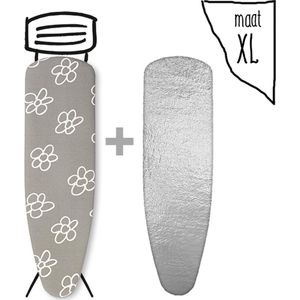 Leuke Strijkhoezen - Strijkhoes met een Stoom Molton onderlegger - Bloemen - Grijs - maat XL - complete set