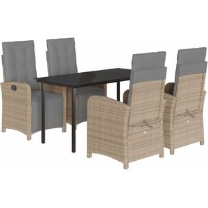vidaXL - 5-delige - Tuinset - met - kussens - poly - rattan - beige