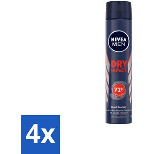 NIVEA MEN – Anti-transpirant spray – Dry Impact – 200 ml - Voordeelverpakking - 4 stuks