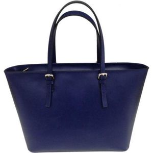 Blauwe lederen shopper tas