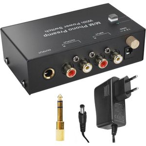 Phono Voorversterker, platenspeler - Phono voorversterker voor platenspeler met MM-scansystemen, RCA input & output, versterker stereo met niveau, zwart
