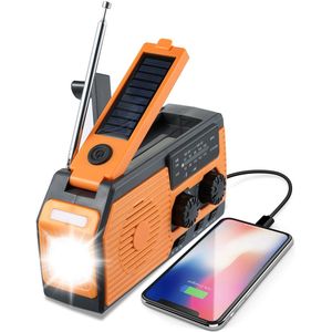 Op zonne-energie werkende, handbediende noodradio - 5000 mAh - powerbank-voedingsdisplay - draagbare radio - oranje