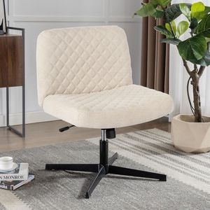 Sweiko Bureaustoel, Rolstoelloze Bureaustoel, Metalen Onderstel, Ergonomische Stoel, Gewatteerde Bekleding, Draaibare Dressoir Stoel, Beige