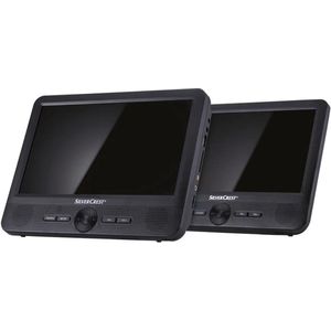 SILVERCREST® Draagbare DVD-speler - Bedrijfstijd: 110 minuten - Oplaadtijd: 3 uur - Beeldschermen: elk 22,7 cm (9″) - Ideaal voor langere autoritten - Voor het afspelen van films, muziek of foto's - Uitklapbare steun voor standfunctie
