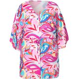 MIAMODA - Dames - Kimonoblouse A-lijn all-over print trekkoord in de taille - Hibiscusrood - Maat 46+