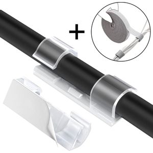 DOWO® - Zelfklevende Kabelclips - met klittenband - Kabelhouder - 3M Tape - Kabelbinders - Kabel Organisator - 50 stuks - Transparant - S