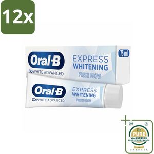 Oral-B - 3D White Advanced – Tandpasta – Express Whitening – Fresh Glow – 75 ml - Voordeelverpakking - 12 stuks - Glanzende tanden - Vlekverwijdering