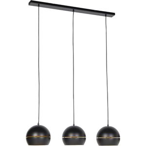 QAZQA Buell hl - Industriele Hanglamp voor boven de eettafel | in eetkamer - 3 lichts - L 1100 mm - Zwart Goud - Industrieel - Woonkamer | Slaapkamer