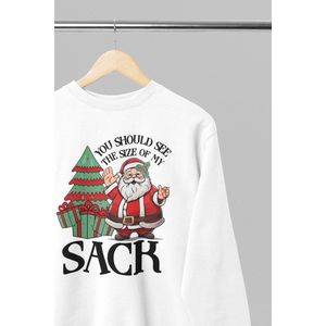 Foute kersttrui - You should see the size of my sack - Wurban Wear | 18+ | Grappige sweater | Unisex sweater | Oversized sweater | Kersttrui heren | Foute kerstkleding | Kerst sweater | Kersttrui dames | Foute kersttruiendag 2025 | Wit