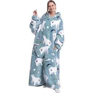 Hoodie Deken Met Mouwen - Onesie - Fleece Blanket - Dames - Heren - Kinderen - Plaid - Knuffeldeken - Extra Zacht - Ijsbeer