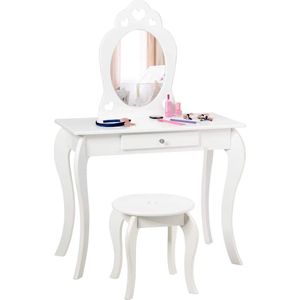 Kaptafel voor kinderen, make-uptafel met kruk en afneembare spiegel, van hout, voor meisjes met lade, 70 x 34 x 105 cm, wit
