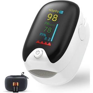 Auriva® Saturatiemeter - Saturatiemeter - zuurstofmeter vinger - Oximeter - Hartslag - CE Certificatie - NL EN - Koord + Batterijen + Tasje - Wit