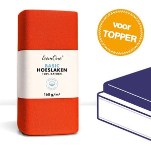 Loom One Hoeslaken Topper – 100% Jersey Katoen – 180x200 cm – tot 12cm matrasdikte– 160 g/m² – Oranje