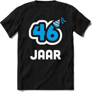 46 Jaar Feest kado T-Shirt Heren / Dames - Perfect Verjaardag Cadeau Shirt - Wit / Blauw - Maat M