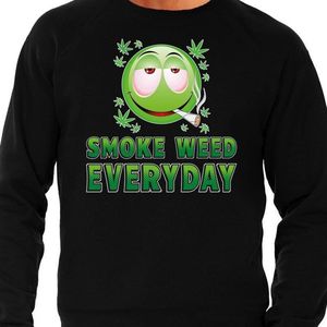 Funny emoticon sweater Smoke weed / wiet every day zwart voor heren - Fun / cadeau trui XL
