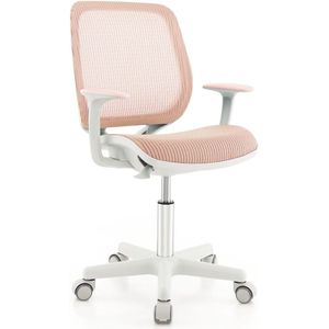 COSTWAY Kinderbureaustoel, 360 graden draaibaar, zithoogte 43-55 cm, in hoogte verstelbaar, ergonomisch met wieltjes, draaistoel, bureaustoel met rugleuningen en armleuningen, voor kinderen vanaf 6