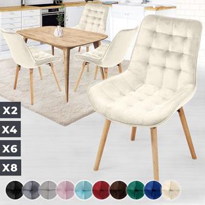 Yolo-deals - Eetkamerstoelen - set van 6 - Créme - zitting van fluweel - retro