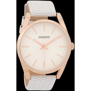 OOZOO Timepieces - Rosé kleurige horloge met witte leren band - C9581