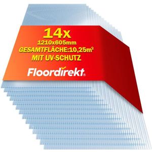 FLOORDIREKT 14x Polycarbonaatplaten - UV-bestendig - 60.5x121cm - 10.25m² - Transparant - Polycarbonaat plaat - DIY - Serreplaat - Sterkte: 16 mm
