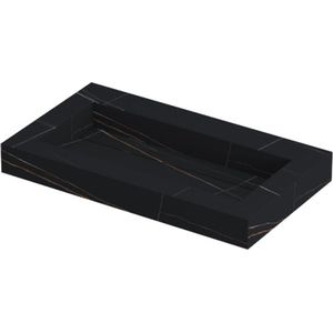 INK Pitch wastafel in keramische slab met drain en front en side skirts zonder kraangat 80x45x9cm, lauren black mat