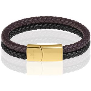 Memphis Dubbele leren armband Duo Color Goudkleurig-18cm