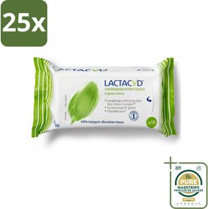 25 x Lactacyd Tissues Verfrissend 15 stuks per verpakking - Grootverpakking - Intieme Doekjes - Verfrissend - Hypoallergen - Melkzuur - Menthol