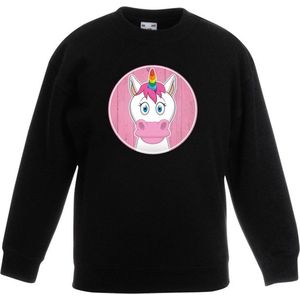 Kinder sweater zwart met vrolijke eenhoorn print - eenhoorn trui - kinderkleding / kleding 122/128