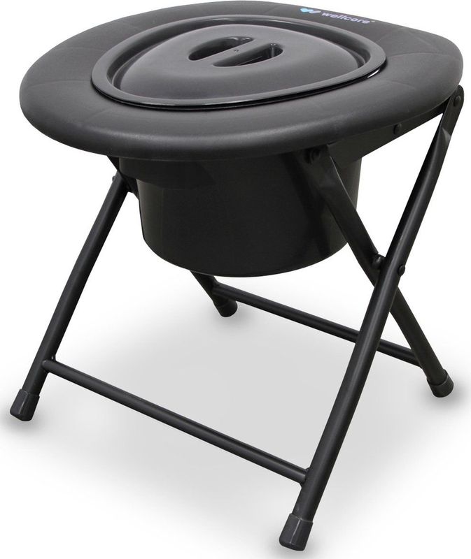 WELLCORE Toiletstoel met Toilet, Opvouwbaar, Verplaatsbaar, Compact, Aluminium Frame, Afneembaar Toilet, Gemakkelijk schoon te maken, Kleur Zwart, Tot 100 kg