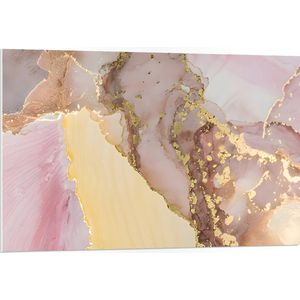 PVC Schuimplaat - Print van Roze met Goudkleurig Marmer - 105x70 cm Foto op PVC Schuimplaat (Met Ophangsysteem)