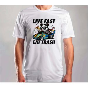 Live Fast Eat Trash - T Shirt - FunnyVibes - Funny - Gift - Cute - Grappig - LachenMaar - Sarcasm - SarcasmMode - Sarcasme - LekkerSarcastisch - Coffee - Tea