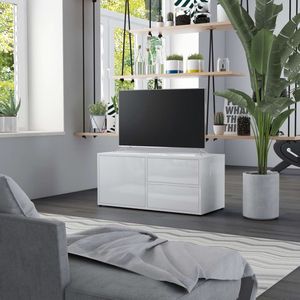 The Living Store Tv-meubel Classic - Hoogglans wit - 80x34x36 cm - 2 lades en 1 vak
