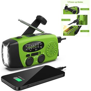 Zonne-energie Noodradio met Handcrank - AM/FM Radio met 3 LED Zaklamp & 2000mAh Powerbank | Waterdichte sradio met Telefoonoplader | Ideaal voor Noodgevallen en Buitenactiviteiten