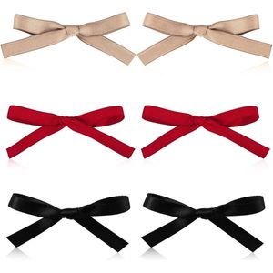 6pcs Sweet Bow Haarclips - Solid Color Cute Bow Haaraccessoires - Kawaii Bow Haarclips met Crocodile Clips voor Meisjes en Dames (Rood, Khaki en Zwart)