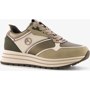 Tamaris leren dames sneakers groen/beige - Maat 40 - Uitneembare zool