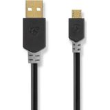 Nedis USB-Kabel - USB 2.0 - USB-A Male - USB Micro-B Male - 480 Mbps - Verguld - 1.00 m - Rond - PVC - Antraciet - Doos