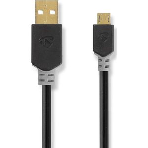 Nedis USB-Kabel - USB 2.0 - USB-A Male - USB Micro-B Male - 480 Mbps - Verguld - 1.00 m - Rond - PVC - Antraciet - Doos