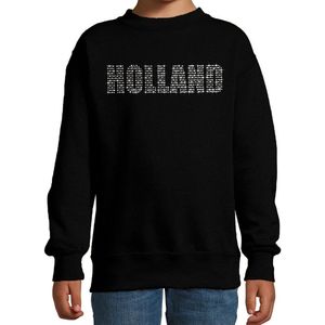 Glitter Holland sweater zwart met steentjes/rhinestones voor kinderen - Oranje fan shirts - Holland / Nederland supporter - EK/ WK trui / outfit 122/128