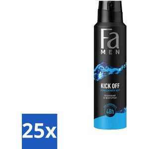25 x Fa Men - Deodorant Lichaamsspray - Kick-Off - Verfrissend - 48 uur Bescherming - 150 ml - 48 Uur Bescherming - Aluminiumvrij - Deodorant Spray - Mannen Deodorant