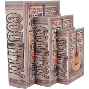 Clayre & Eef Opbergdoos Set van 3 Boeken 27 /22 /17 cm Beige Hout