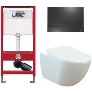 Tece Toiletset - Inbouw WC Hangtoilet wandcloset - Creavit Mat Wit Tece Square Mat Zwart