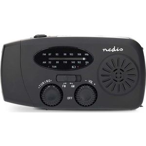 Nedis - Draagbare Noodradio - Zwart - AM/FM - Batterij en USB Gevoed - Solar Powered