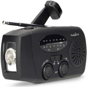 Nedis - Draagbare Noodradio - Zwart - AM/FM - Batterij en USB Gevoed - Solar Powered
