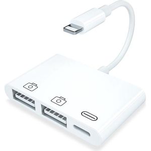 NÖRDIC LGN-104 Lightning naar 2x USB A adapter - 10 cm - Wit