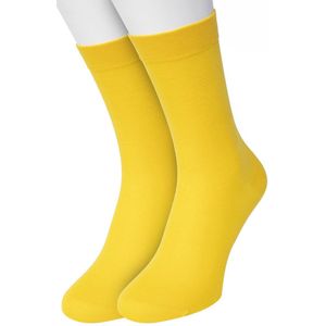 Bonnie Doon Basic Sokken Dames Geel maat 36/42 - 2 paar - Basis Katoenen Sok - Gladde Naden - Brede Boord - Uitstekend Draagcomfort - Perfecte Pasvorm - 2-pack - Multipack - Effen - Yellow - OL834222.397