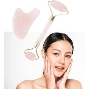 Real Natuurlijke Kristal Jade Roller & Gua Sha Kit voor Gezichtsmassage en Huid Detox met Rimpelvermindering .