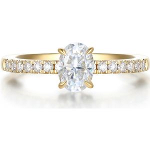 Nina - 14k Geelgouden Ovaal Moissanite Ring met Pavé Zijstenen - 0.9 karaat