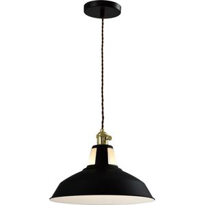 QUVIO Hanglamp industrieel - Plafondlamp - Sfeerlamp - Eettafellamp - Verlichting - Slaapkamer lamp - Keukenverlichting - Keukenlamp - E27 fitting - Voor binnen - Met 1 lichtpunt - Diameter 31 cm - Aluminium - Zwart, goud en wit
